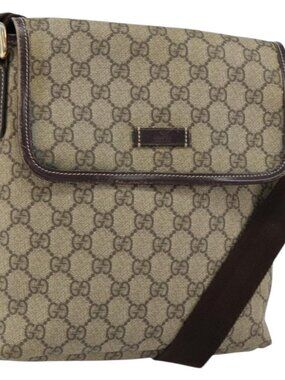 Authentic GUCCI GG Supreme Shoulder Bag PVC Beige Gold 223666
